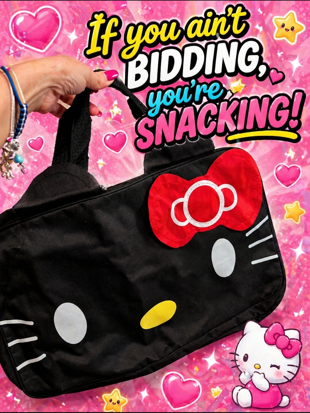 Hello Kitty Black and Red Bow Kids Tote Bag
